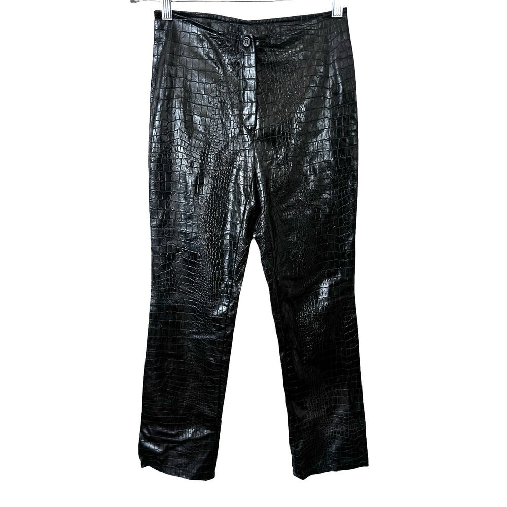 Morgan De Toi Faux Leather Pants Black Crocodile Straight Leg Size 36 EU Small